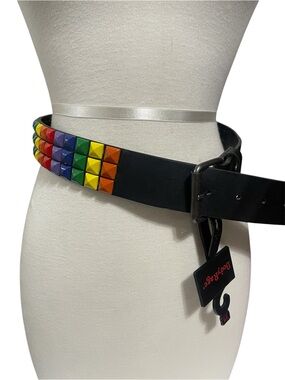 NWT BodyRage Black Pyramid Studded Rainbow Belt